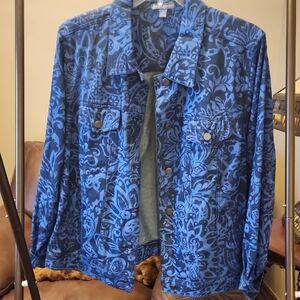 Jessica London Blue Floral Jean Jacket